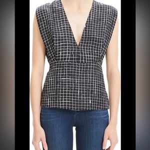 Theory Kimono Pleat Grid Print Silk Blouse